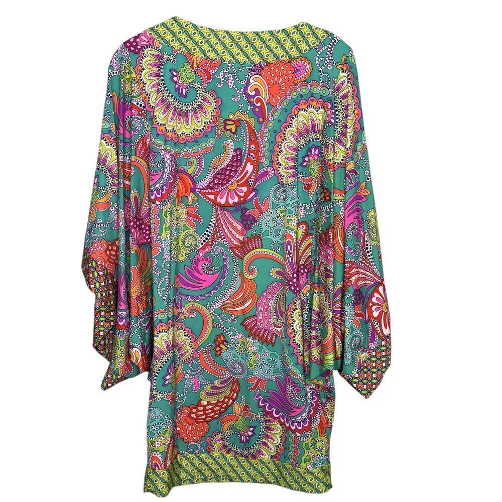 Trina Turk Tunic Top Womens Medium Multicolor Paisley Kimono Sleeve Boho V Neck - Picture 7 of 8